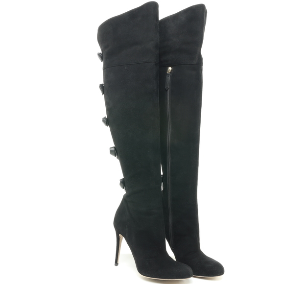 Valentino Bowtie Back Suede Leather OTK Over the Knee Boots Women EU 36.5 Black - Picture 2 of 13